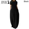 HNXC Women Casual Loose Long Dress O-Neck Short Sleeve Summer Beach Dress Elegant Party Dress