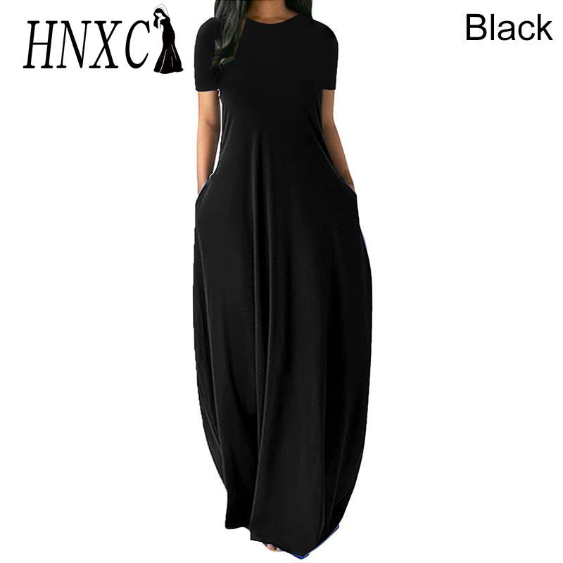 HNXC Women Casual Loose Long Dress O-Neck Short Sleeve Summer Beach Dress Elegant Party Dress