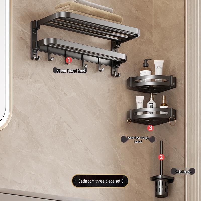 Gun Gray No-Drill Bathroom Towel Rack & Toilet Storage Set