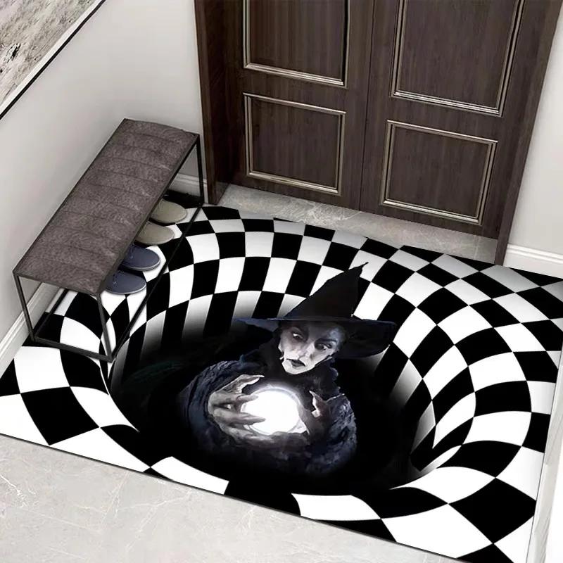 Halloween 3D Horror Skeleton Pumpkin Illusion Doormat Non-Slip Decorative Floor Mat Indoor Outdoor Scary Halloween Home Decor