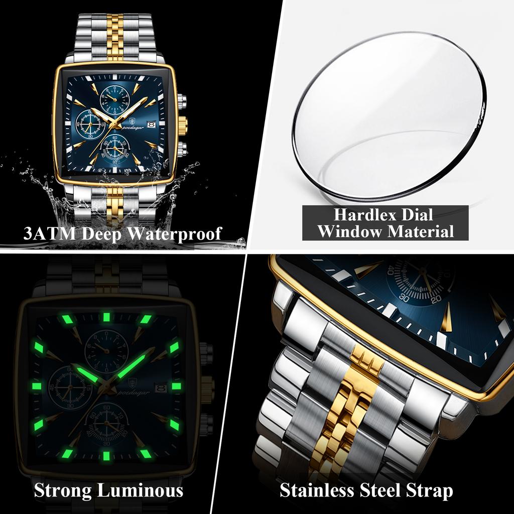 POEDAGAR Top Luxury Male Wristwatch Waterproof Luminous Stainless Steel Men Watch Chronograph Date Business Quartz Men's Watches