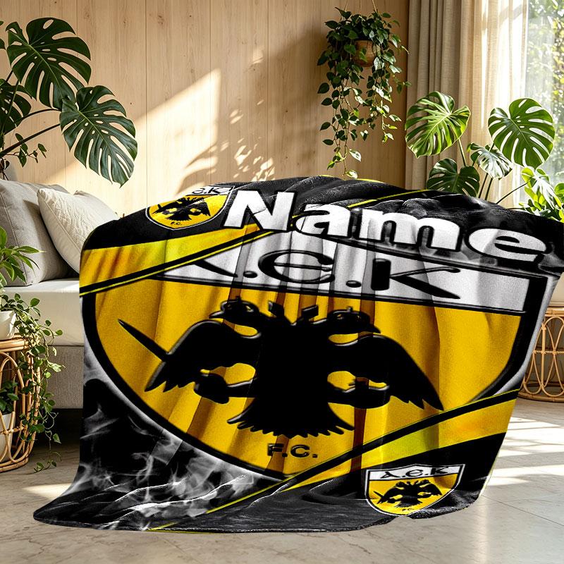 Custom Name Personalized AEK Athens FC Print Blanket, Home Decor, Bedroom, Sofa, Camping, Couch, Gifts for Birthday Christmas