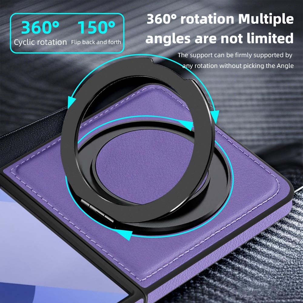 KEYSION 360° Rotating Magnetic Ring Stand PU Leather Case for MagSafe for Samsung Z Flip 7 5G 7 SE Wireless Charging Phone Cover