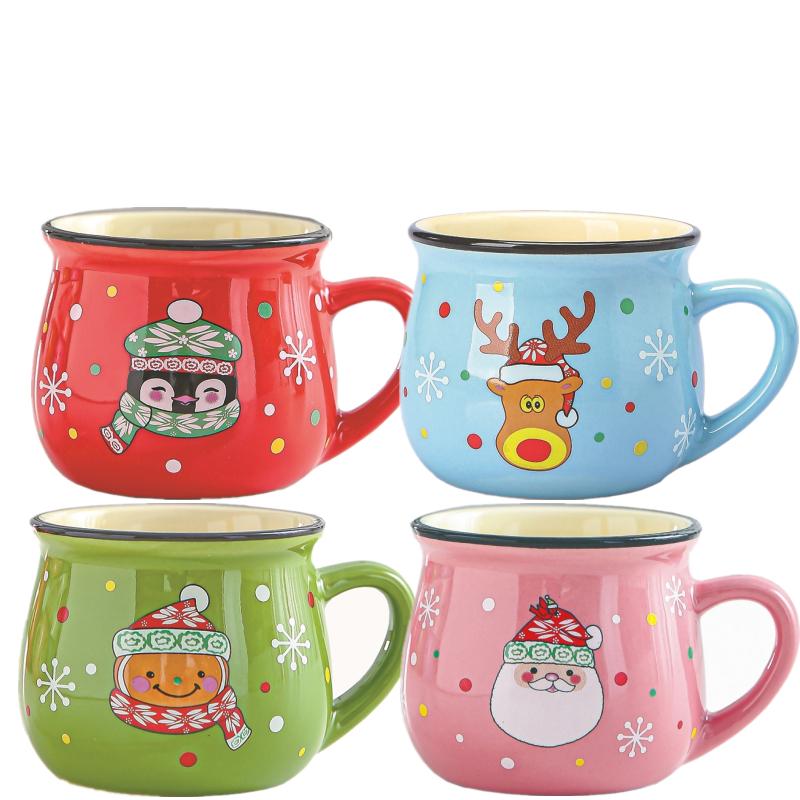 New 4/1PC Kawaii Christmas Mugs Ceramic Cups Santa Claus Elk Figurines Creative Gift For Office Home Milk Coffee Tea Cup Couples