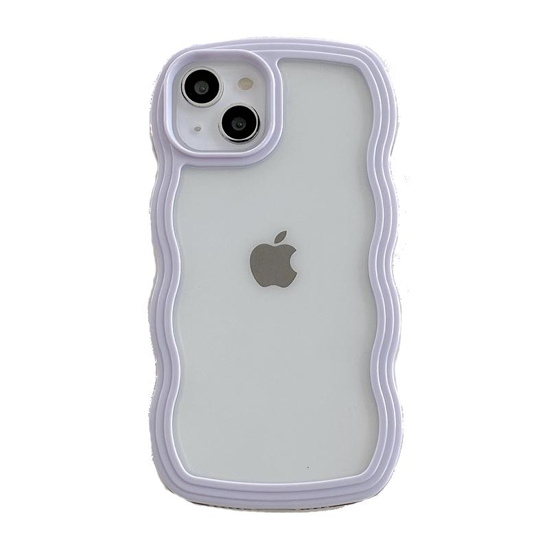 Cute Transparent Curly Wave Bumper Case For iPhone 13 11 12 14 15 16 Pro Max 17 Air XS XR Shockproof Clear Soft Aesthetic Cover