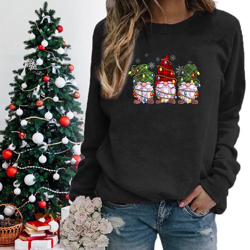 Christmas Lights Gnomes Print Sweatshirts For Women Winter
