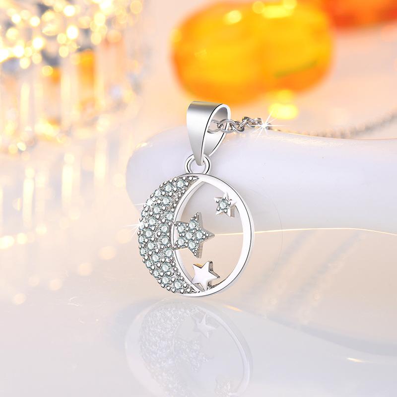 925 Sterling Silver Moon Necklace Pendant Zircon For Women Fashion Exquisite Student Girlfriend Jewelry Accessories Heart GiftGood Product