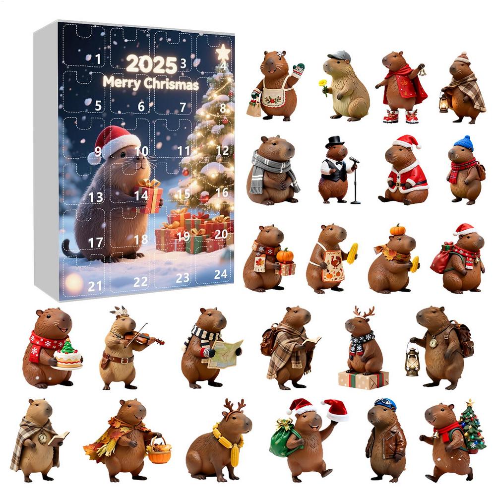 Capybara Christmas Countdown Calendar 24 Days Advent Ornament 2D Acrylic Cute Holiday Decor for Home Tree Kids Teens Adults Gift