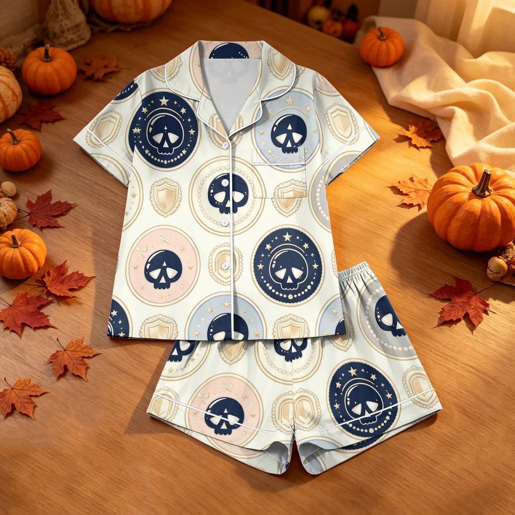 Women's Halloween Printed Pajama Set 2 Piece Casual Comfortable Sleepwear Set