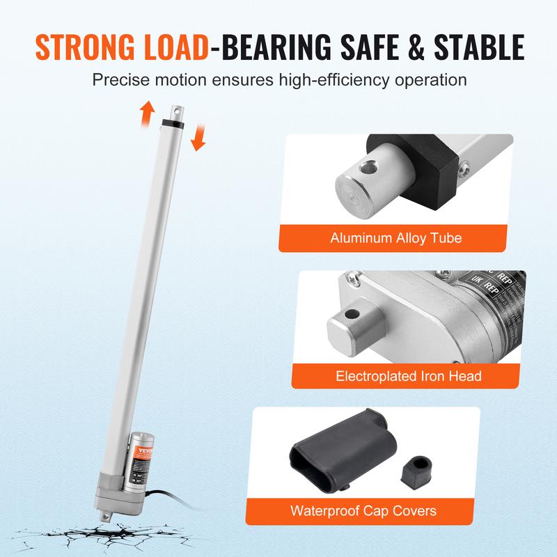 SucceBuy 12V Linear Actuator 3000N 500mm Waterproof IP65 Linear Motor 0.19"/s Linear Actuator with Mounting Bracket for Outdoor