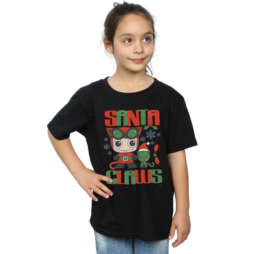 DC Comics Girls Chibi Catwoman Santa Claws Cotton T-Shirt