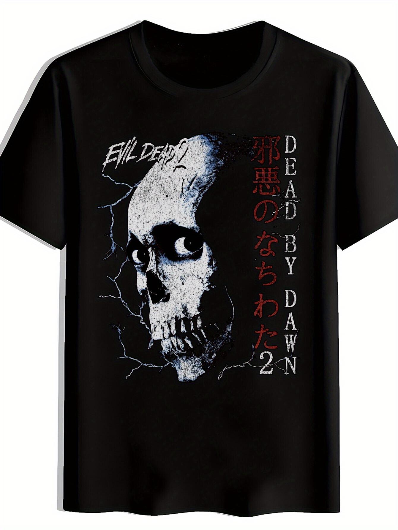 T-shirt Evil Dead -Shirt with Iconic Skull & Evil Dead Print - Casual Summer Short Sleeve Round Neck Horror Movie Fan Apparel XXXXL