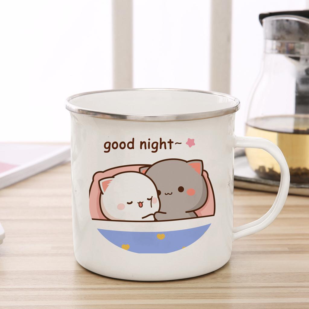 New Peach and Goma Cat Enamel Coffee Tea Cup Cute Animal Breakfast Dessert Milk Water Cup Couple Gift Original Breakfast Cups