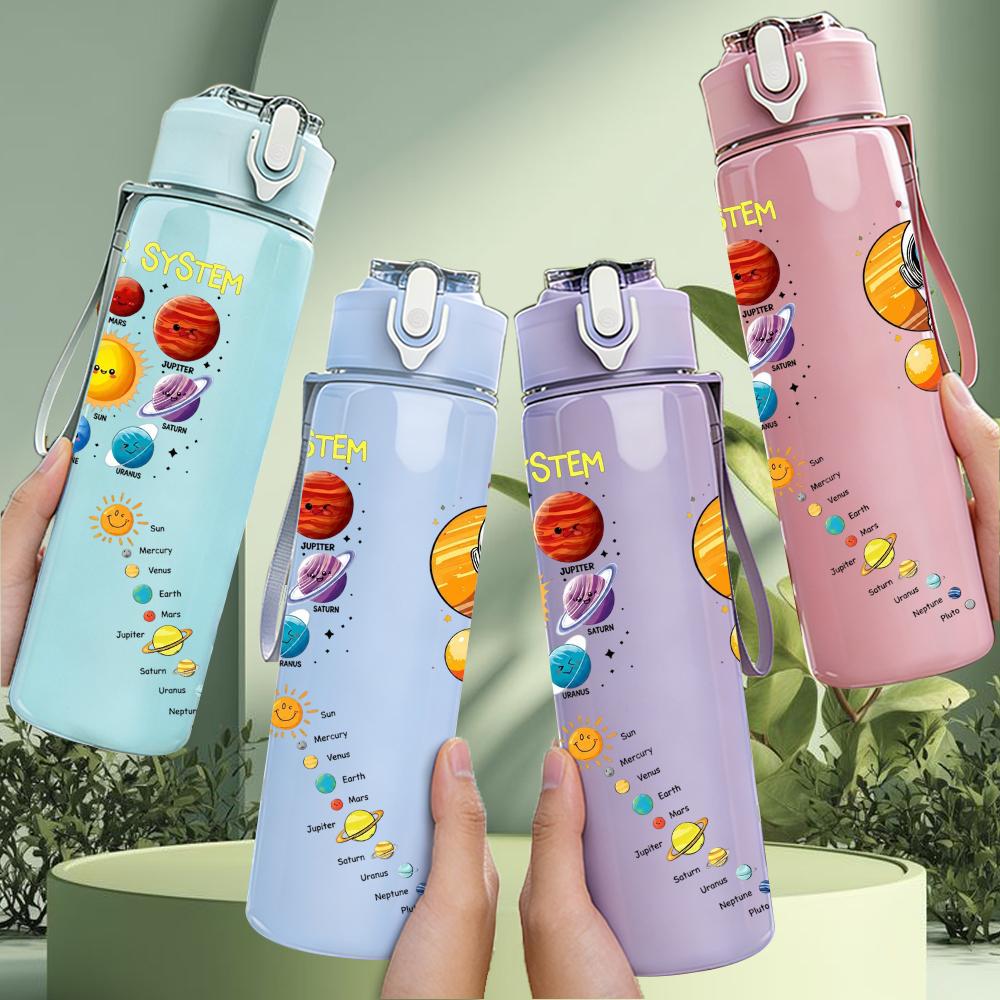 1PC Planet Rocket Color Splash Graphic 750ml Color Plastic Water Bottle Leakproof Flip Straw Lid For Sports Office Home Use