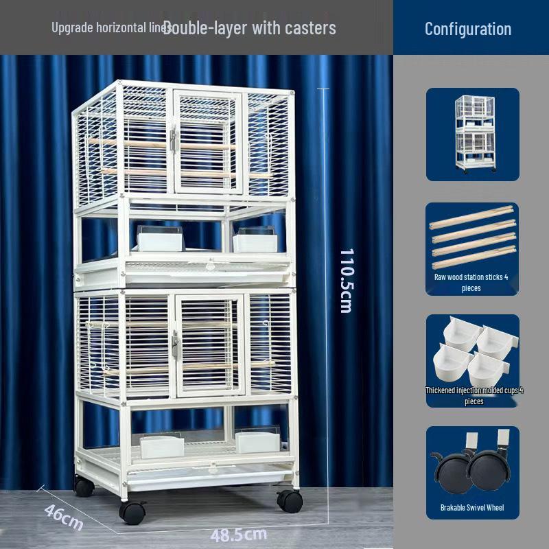 Monk & Cockatiel Double-Layer Extra-Large Budgie Villa Cage with Anti-Splatter Design