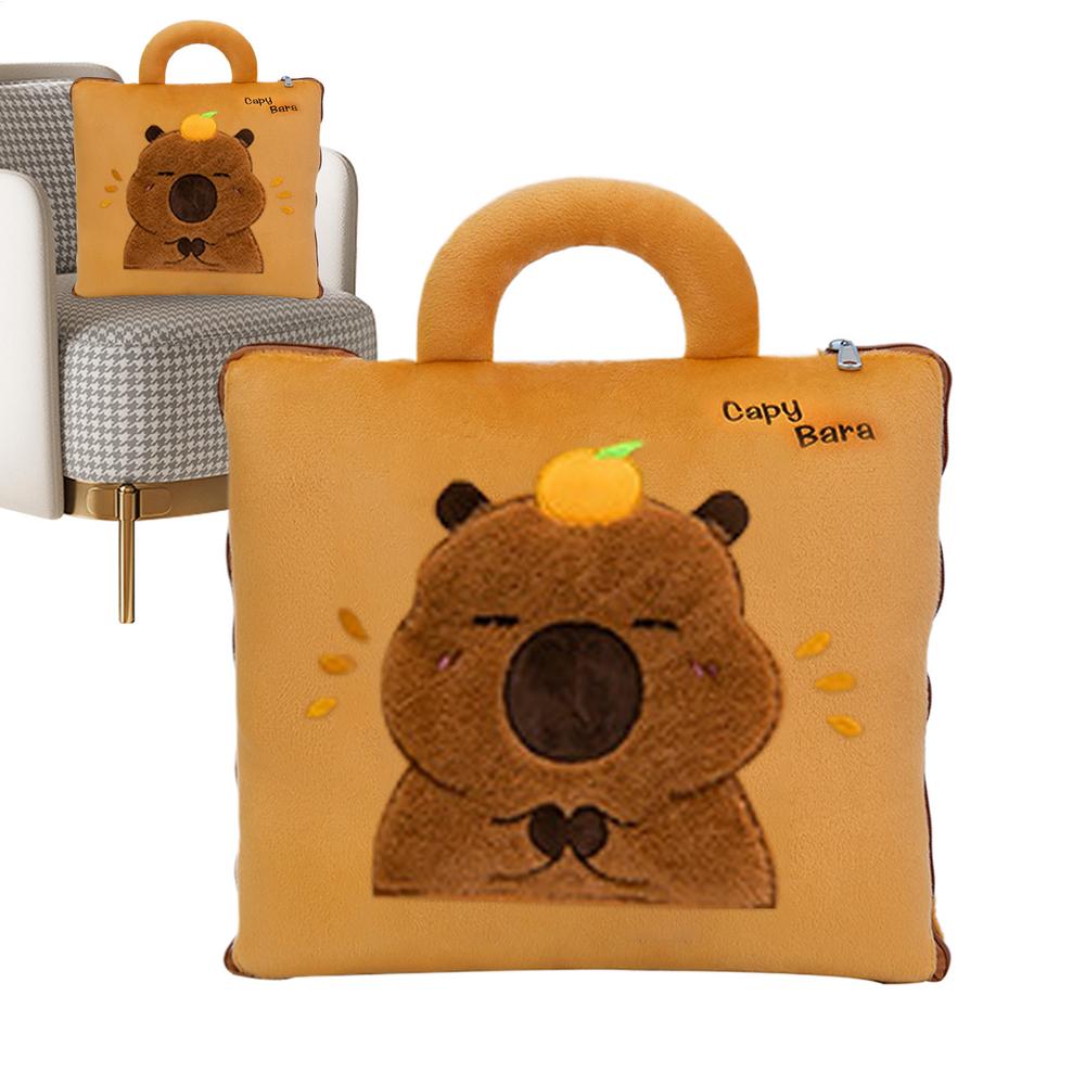 

Travel Blanket And Pillow 2 In 1 Capybara Blanket For Airplane Travel Sleeping Mat Back Cushion Compact For Kids Adults Office
