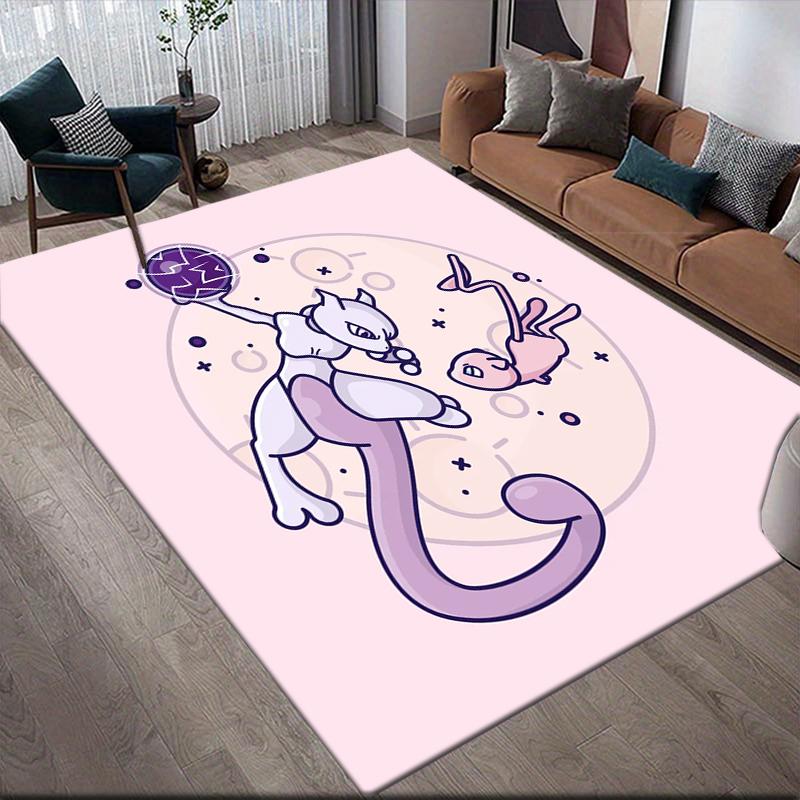 Mew Character Illustration Square Area Rug, Non-Slip Floor Mat for Bedroom, Perfect Gift for Mew Fans.chl