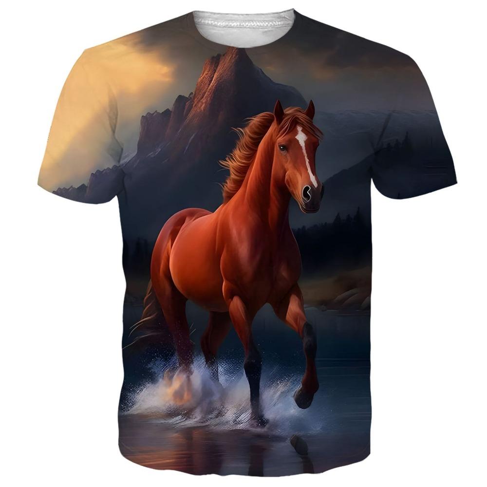 

Животное Лошадь 3D Цифровая Печать Мужская Повседневная Футболка с Круглым Вырезом и Коротким Рукавом XL