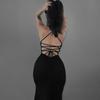 AltGoth Fairycore Sexy Midi Dress Women Streetwear Mall Gothic Backless Lace-up Halter High Waist Bodycon Dress Partywear Female