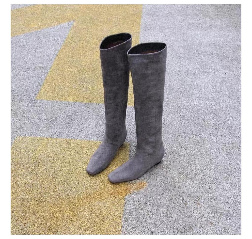 Minimalist Style Flat Bottom Inner Height Increase Boots Women's 2025 New Popular High Knight Boots Square Sleeve Thin Boots