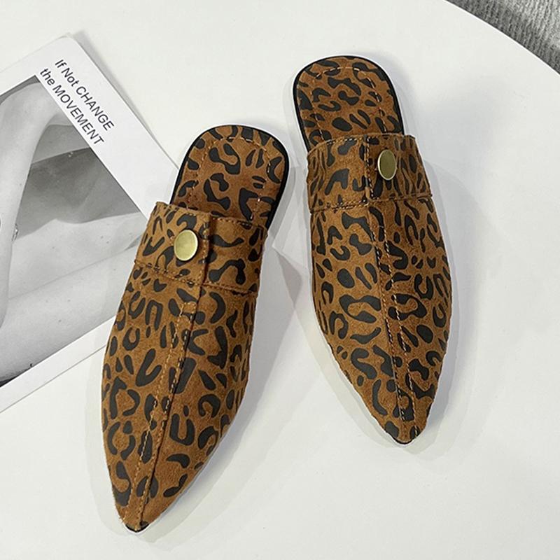 

Leopard Women Slippers Flats Pointed Toe Mules Shoes Slingback Sandals Woman 2025 New Cowboy Designer Mujer De Zapatos 43