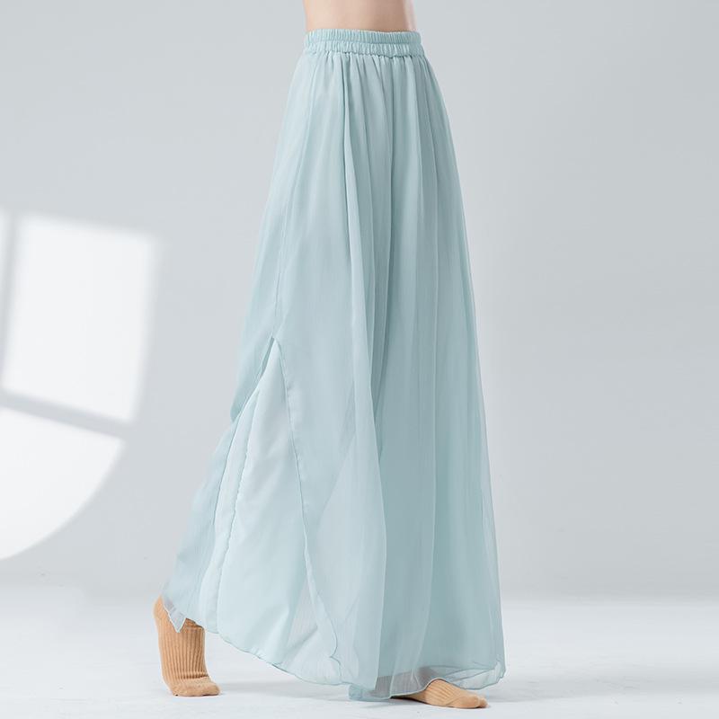 Classical Dance Pant Women Two Layers Side Slit Wide Leg Pants Loose Fit Flowing Trousers Stage Costumes Casual Lounge Yoga Wear