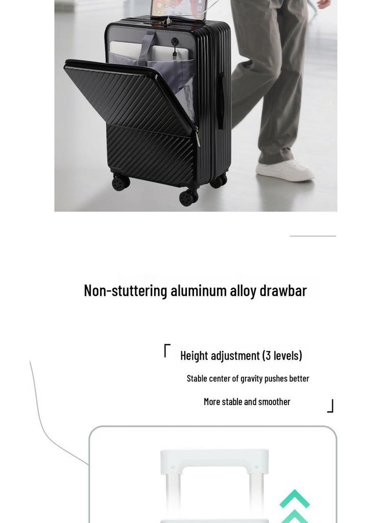 24-Inch Silent Universal Wheel Suitcase with Front Opening and Combination Lock