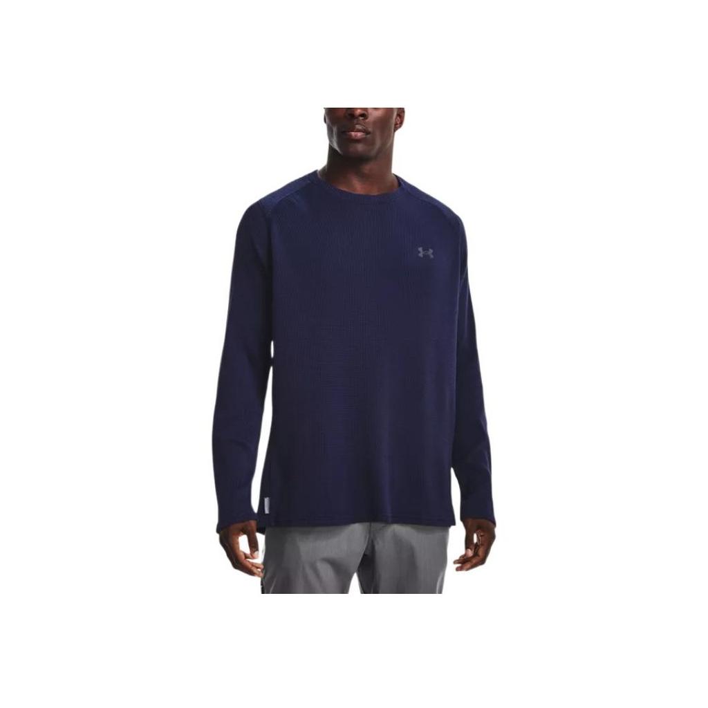 Under Armour Solid Color Round Neck Sports Long Sleeve Sweatshirt Men sweatshirt Navy-Blue 1373179-410