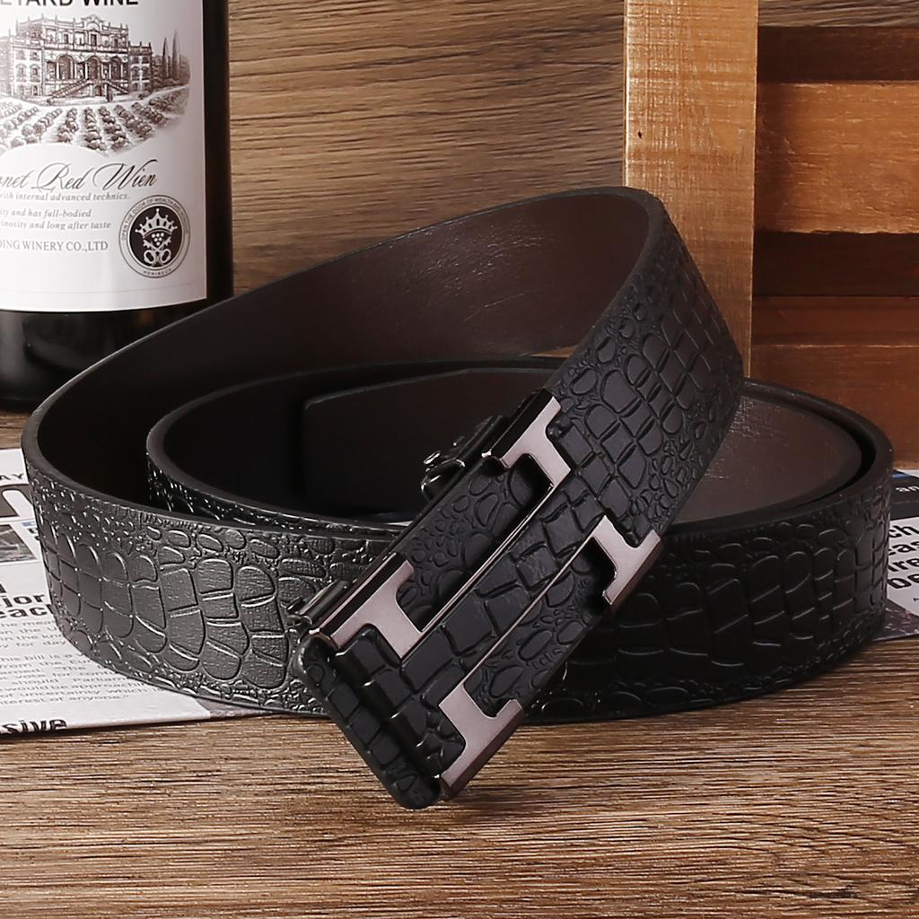 Wholesale Men's PU Leather Belts - No-Hole Automatic Buckle, Universal Strap for Pants & Jeans