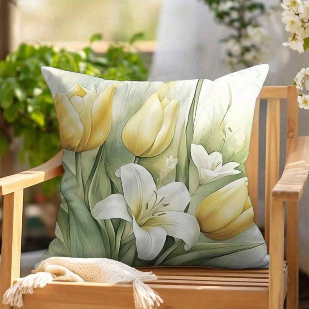 Pc Floral Tulip Throw Pillow Cover D DoubleSide Print Polyester Cushion Case for Home Sofa Car Office Outdoor Decor