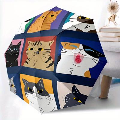 1 Stück Katzen-Kollektion Automatischer Regenschirm Auto Auf/Zu Faltbarer Regenschirm mit 8 Speichen-Gestell, 3-fach Kompakter Regenschirm für Männer & Frauen, 125
