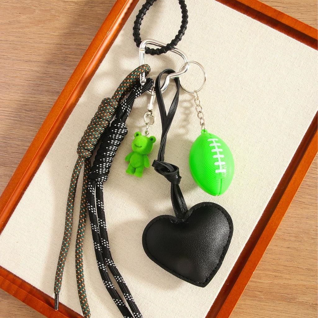 Black PU Love Pendant Ins Wind Simulation Mini Football Frog Bag Pendant Keychain Accessories