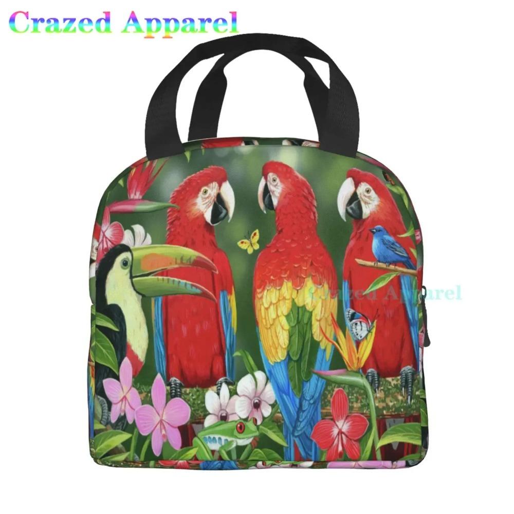 Large Lunch Bag Parrots On Branches Printed Insulated Lunch Box for Women and Men, Portable Lunch Box for Work Picnic Beach