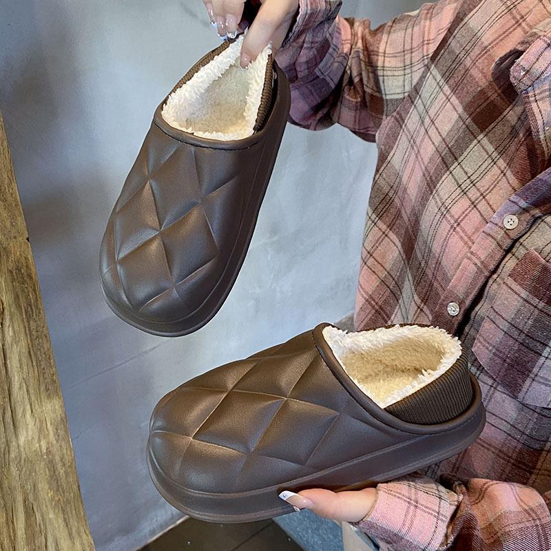 Women's Plush Cotton Winter Slippers with Heels & Men's Thick-Soled Soft Home Slippers for Outdoor Wear