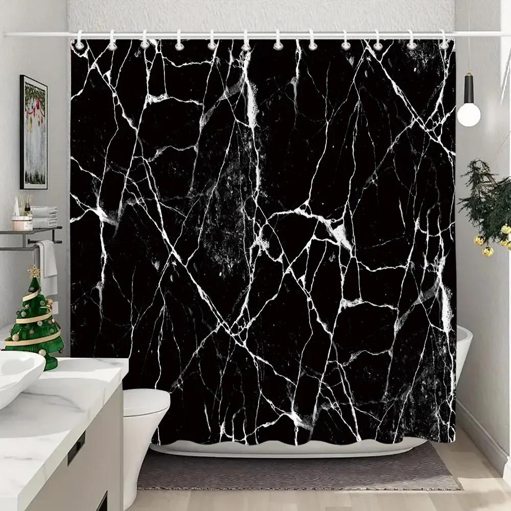 Blue Gold Textured Marble Shower Curtain Black White Natural Art Pattern Polyester Fabric Washable Shower Curtain Bathroom Dec