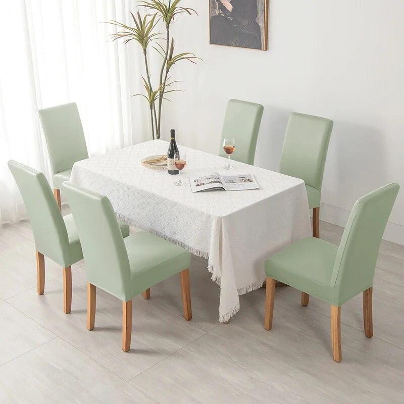 100% Waterproof PU Chair Cover Anti-dirty Leather Fabric Elastic Chair Covers Anti-Scratch Stretch Seat Case for Dining Room 1PC