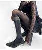 Autumn/Winter Silver Thread High-End Black Striped Leggings with Grey Layered Spicy Girl Stockings