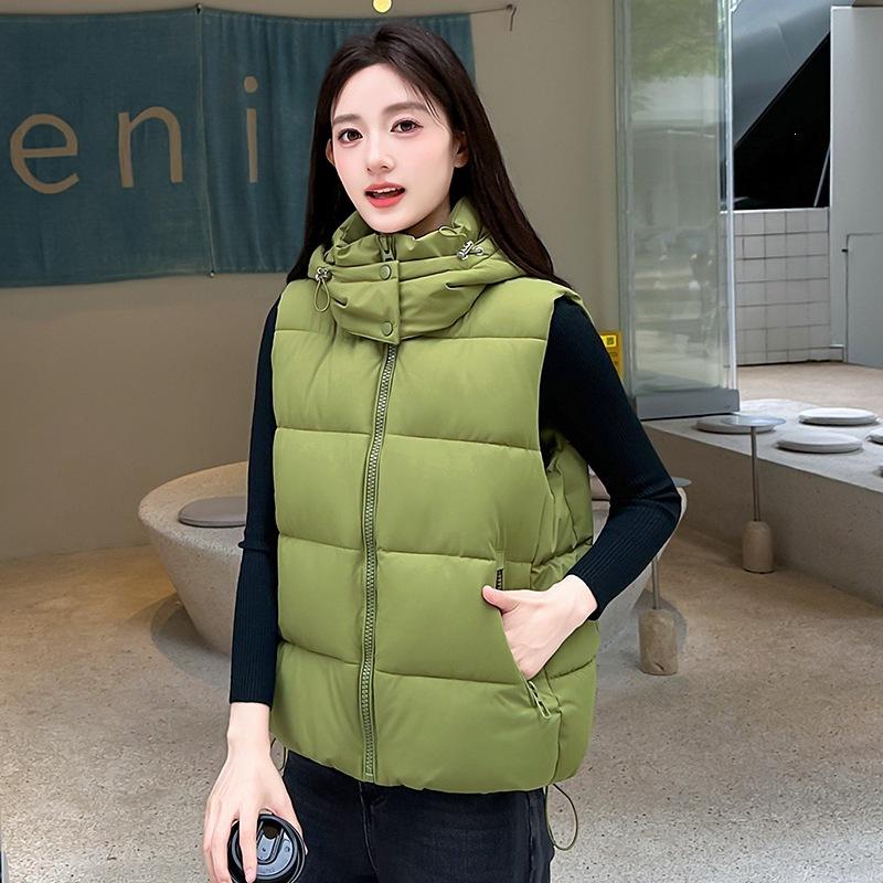 Cotton vest women's autumn and winter removable hat vest short Korean version thermal vest small thickened coat
