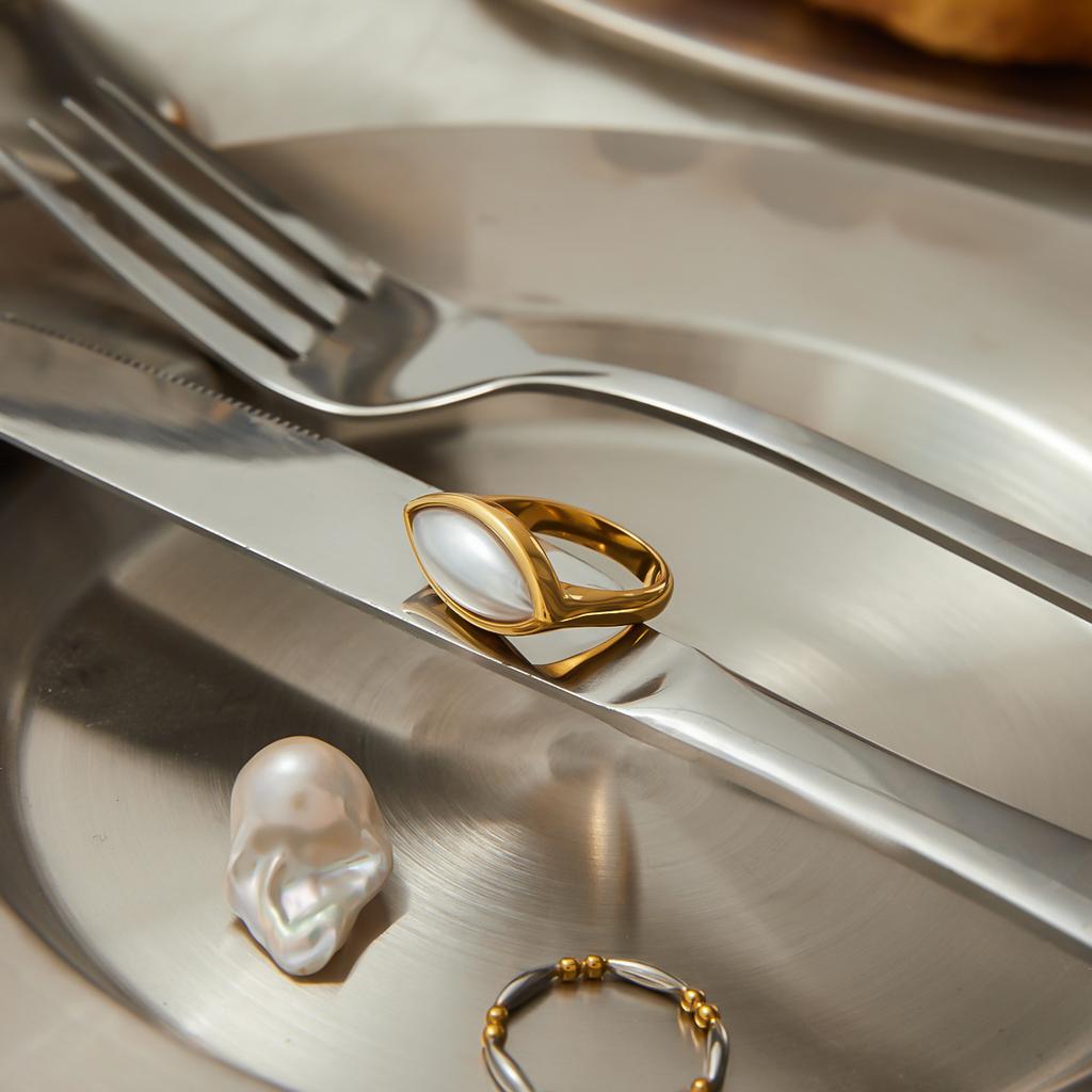 Jiedin pearl ring titanium steel non-fading jewelry rings stainless steel jewelry rings