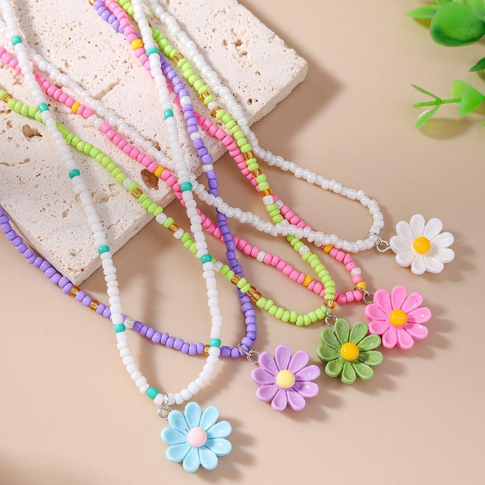 5Pcs Bohemia Bead Choker Colorful Pendant Necklace Fashion Plumeria Necklace  Daily Wear