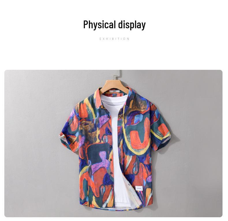 Men's Trendy Design Print Short Sleeve Beach Shirt - Comfortable, Breathable, Youth Casual Style
