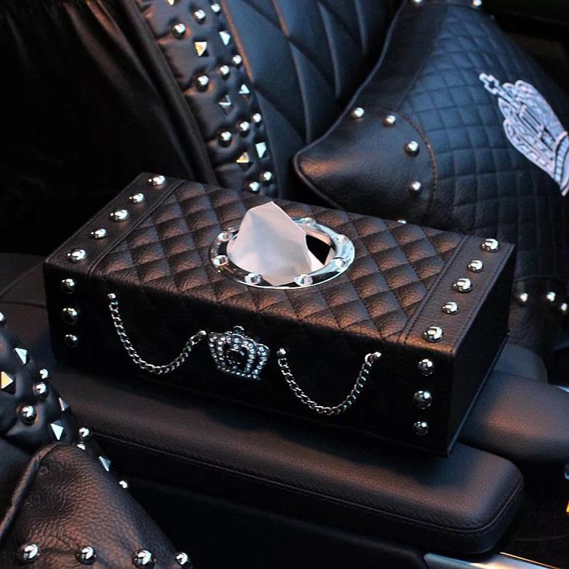 1PC Fashion Rivet Punk Style Car Neck Pillow High Quality Leather Embroidery Crown Auto Headrest Waist Supports Car Accessories