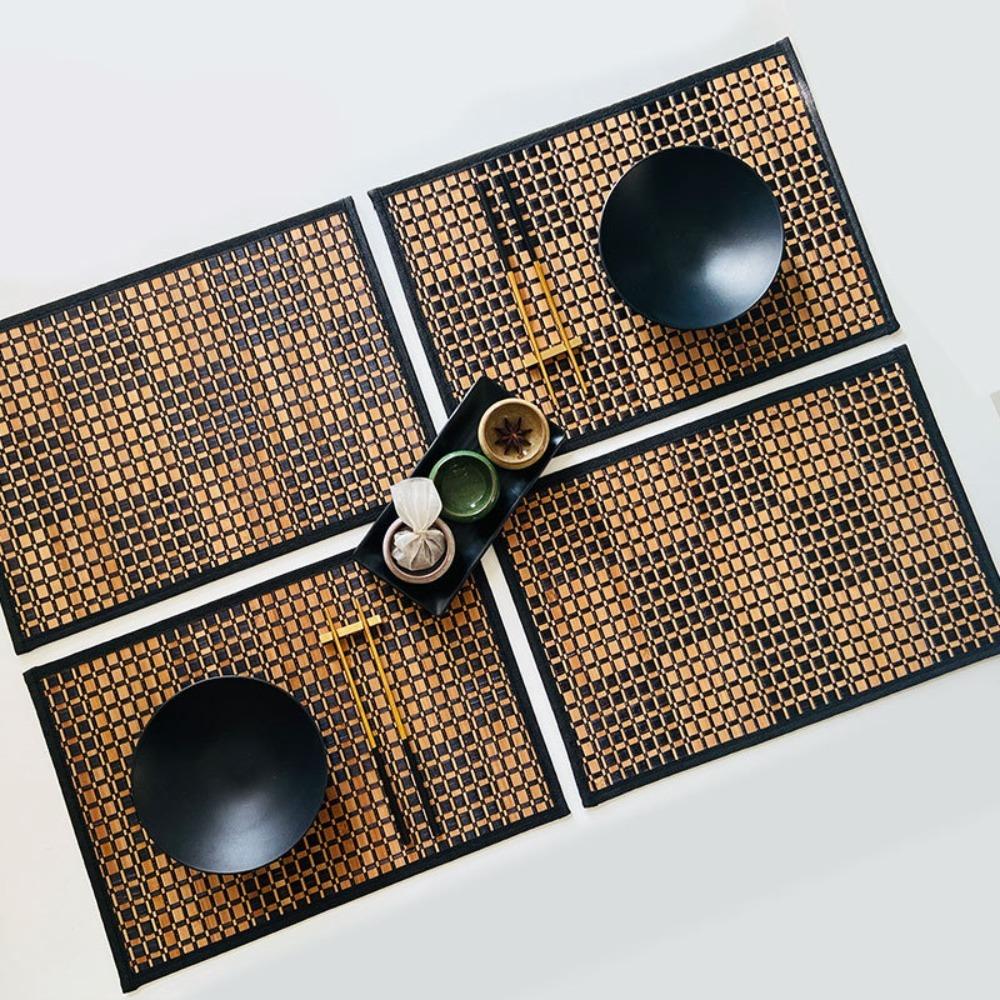 2PCS Heat-Resistant Bamboo Placemat Rectangular Heat-insulating Pad Dining Table Mat Restaurant