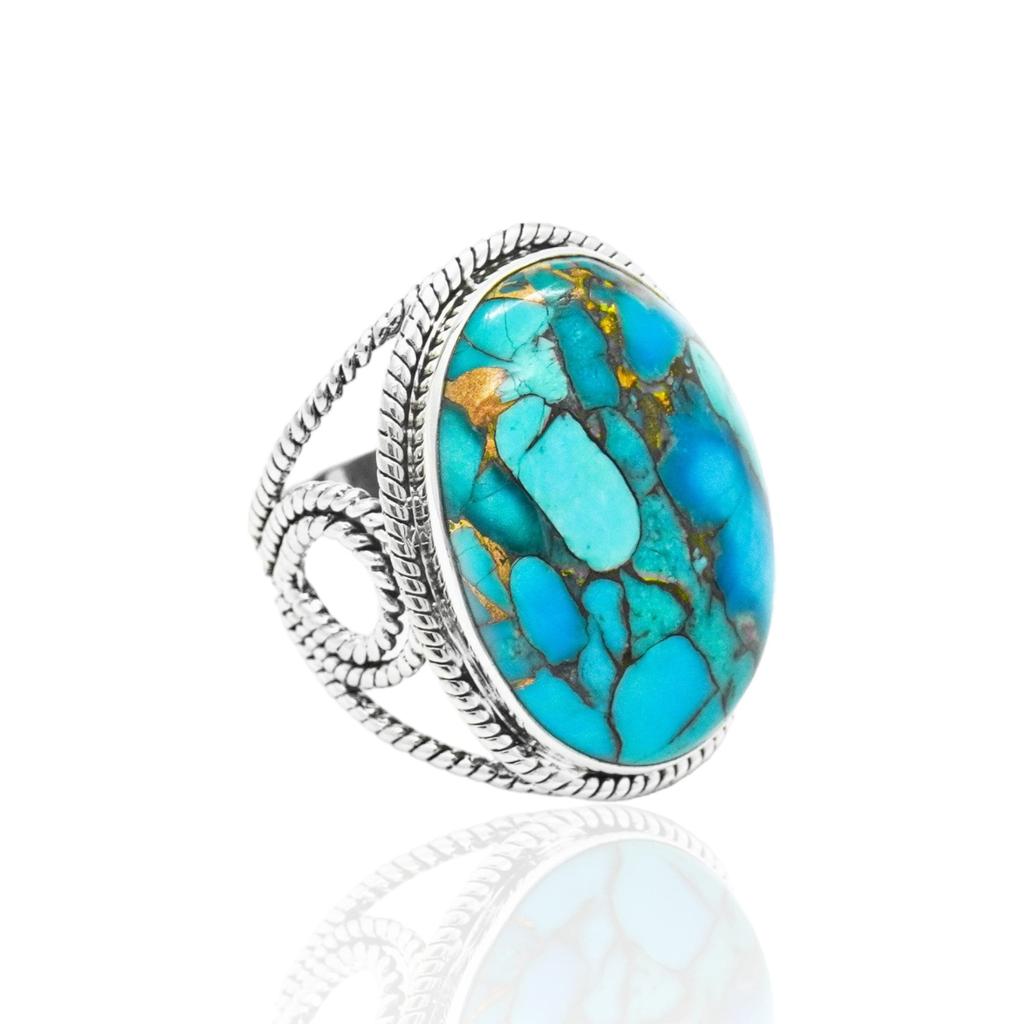Natural Copper Turquoise Ring, 925 Sterling Silver Ring, Statement Ring, Bohemian Ring, Women Ring, Mohave Turquoise Ring, Gift For Her