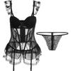 Felinus Hot Sale Women's Bustier Sexy Lace Corset  Mesh Transparent Sleepwear Black Bodycon Jumpsuit G String Thong Lingerie