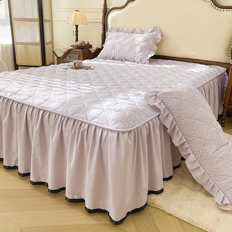 Solid Color Bed Skirt Simple Style Bed Linen with Elastic Band Home Bed Cover Soft Bedspread faldones de cama (No Pillowcase)