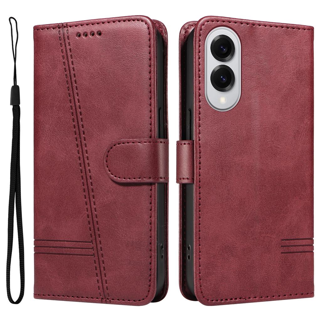 For Samsung Galaxy S25 Edge Wallet Case T-Shape Lines Leather Phone Cover Stand