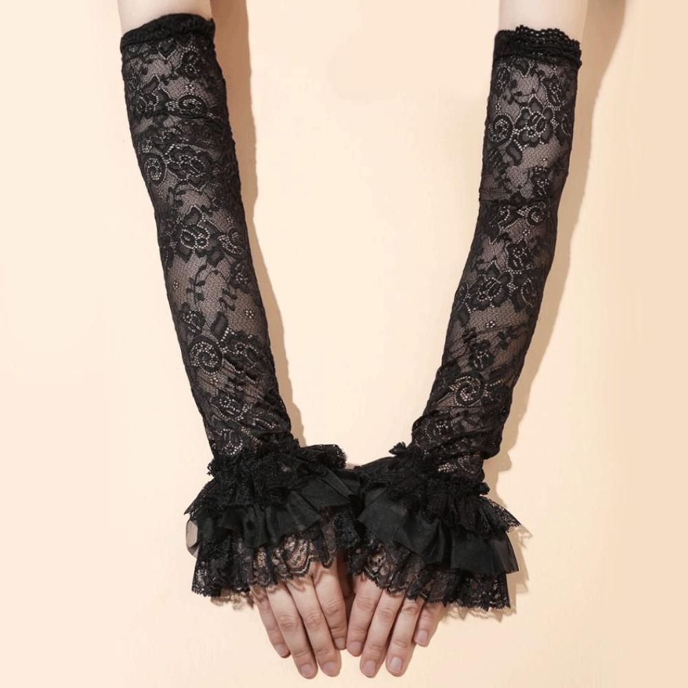 Thin Lace Ice Silk Sleeves Hollow Long Sleeved Arm Cover Simple Sunscreen Arm Sleeve Women