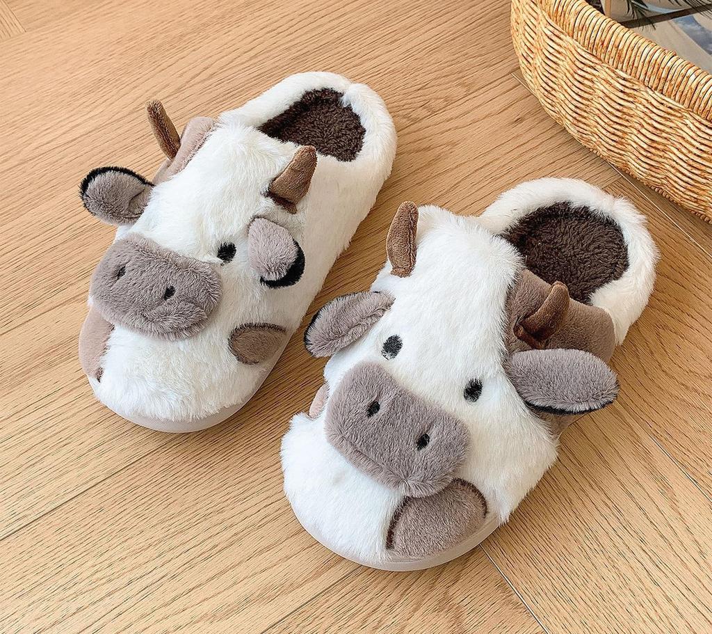 SHPEROWW and Room Cotton Slippers with a Cute Dairy Cow Cold Indoor Shoes for Fall and Size Women's Men's Shoes, Design, Warm, Weather, Non-Slip,