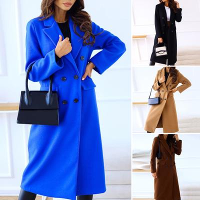 Women Overcoat Double-breasted Long Sleeves Lapel Solid Color Buttons Keep Warm Mid Length Anti-wrinkle Women Winter Coat Female Clothes